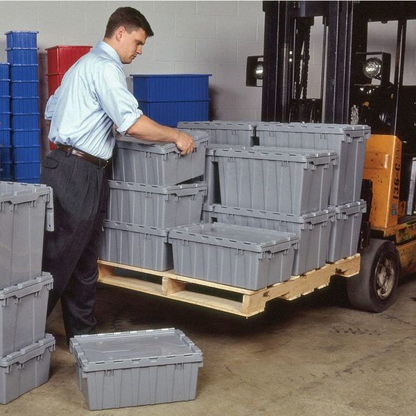 Red Attached Lid Container, Plastic, Steel Hinge