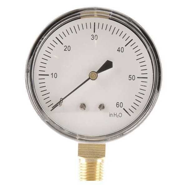 Pressure Gauge, 0 to 60 in wc, 1/4 in MNPT, Steel, Black
