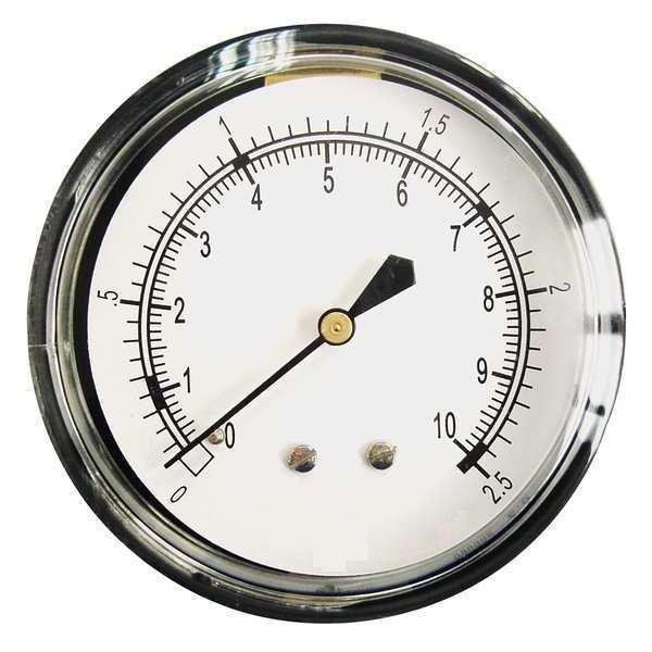 Pressure Gauge, 0 to 10 in wc, 1/4 in MNPT, Steel, Black