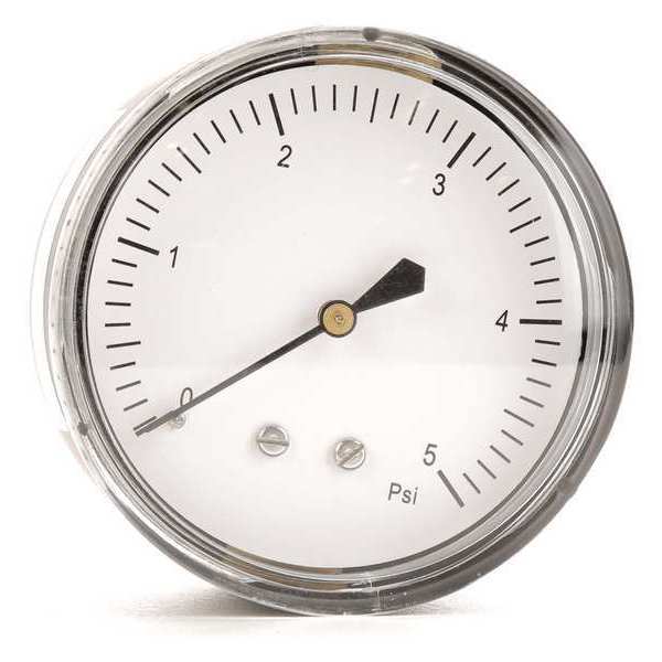 Pressure Gauge, 0 to 5 psi, 1/4 in MNPT, Steel, Black