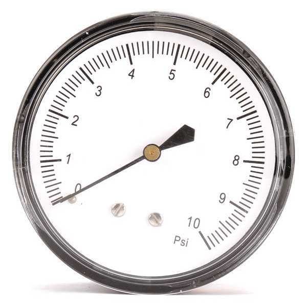 Pressure Gauge, 0 to 10 psi, 1/4 in MNPT, Steel, Black