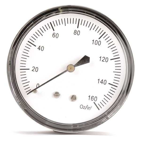 Pressure Gauge, 0 to 160 oz/sq in, 1/4 in MNPT, Steel, Black
