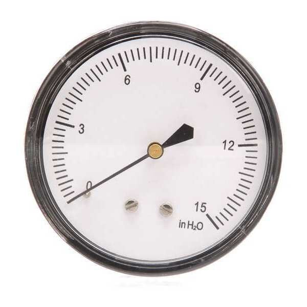 Pressure Gauge, 0 to 15 in wc, 1/4 in MNPT, Steel, Black