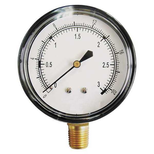 Pressure Gauge, 0 to 100 in wc, 1/4 in MNPT, Steel, Black