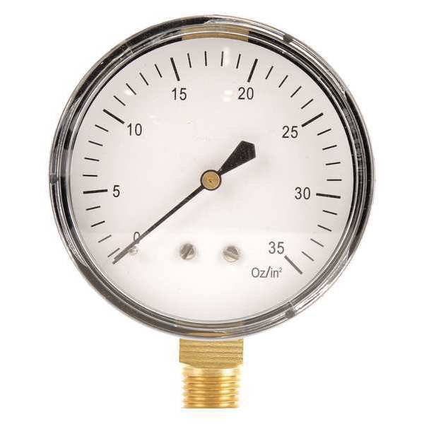 Pressure Gauge, 0 to 32 oz/sq in, 1/4 in MNPT, Steel, Black