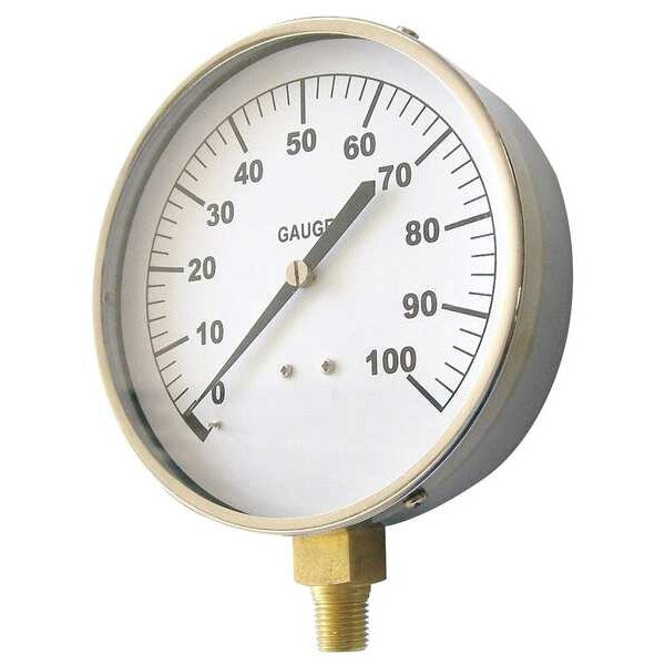 Pressure Gauge, 0 to 300 psi, 1/4 in MNPT, Stainless Steel, Silver
