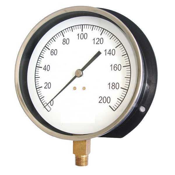 Pressure Gauge, 0 to 200 psi, 1/4 in MNPT, Plastic, Black