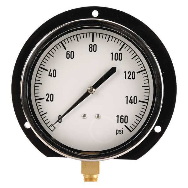 Pressure Gauge, 0 to 160 psi, 1/4 in MNPT, Plastic, Black