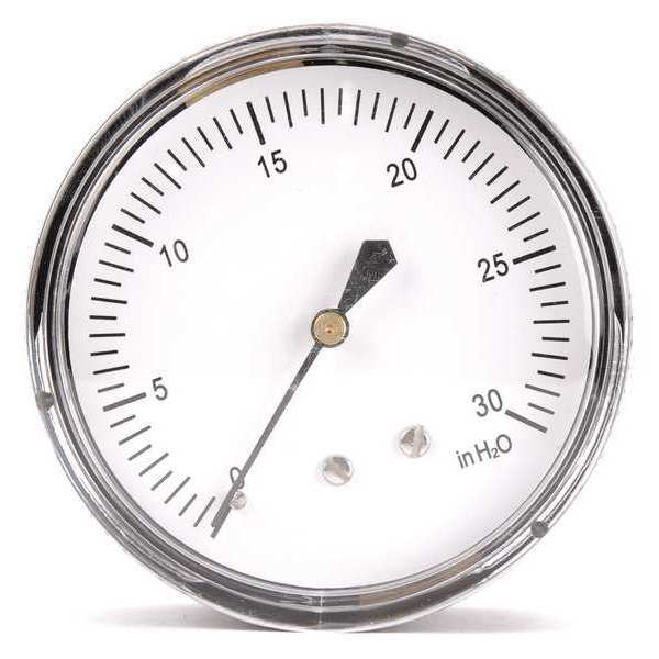 Pressure Gauge, 0 to 30 in wc, 1/4 in MNPT, Steel, Black