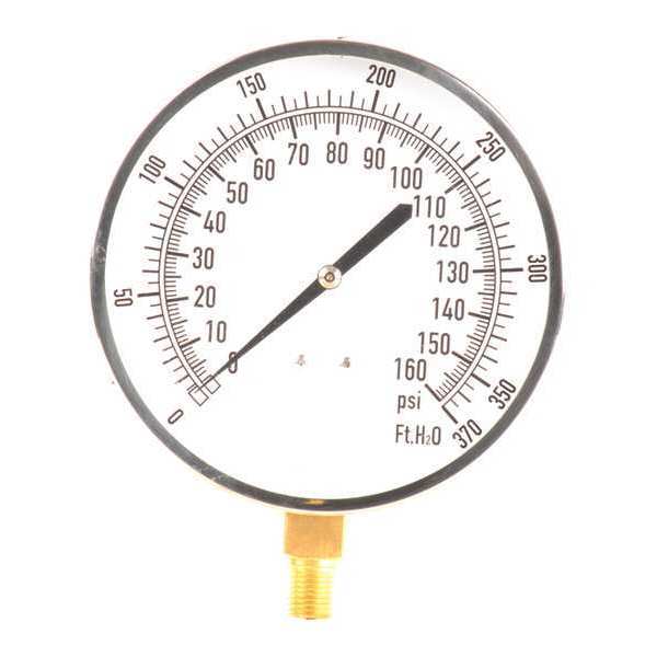 Pressure Gauge, 0 to 160 psi, 1/4 in MNPT, Stainless Steel, Silver