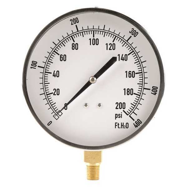 Pressure Gauge, 0 to 200 psi, 1/4 in MNPT, Stainless Steel, Silver