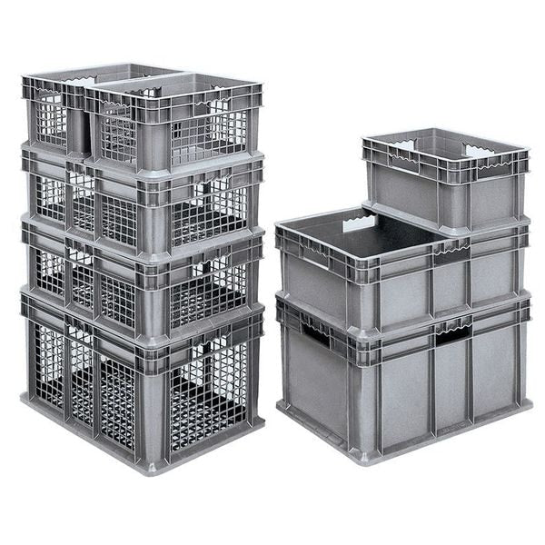 Straight Wall Container, Gray, Industrial Grade Polymer, 23 3/4 in L, 15 3/4 in W, 12 1/4 in H