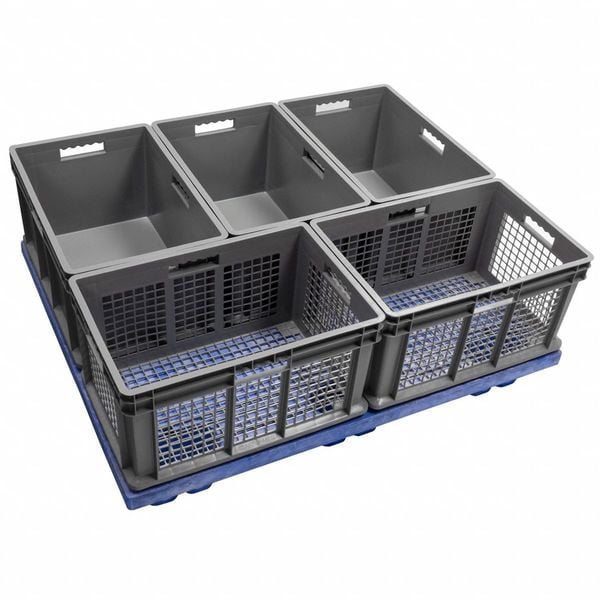 Straight Wall Container, Gray, Industrial Grade Polymer, 23 3/4 in L, 15 3/4 in W, 12 1/4 in H