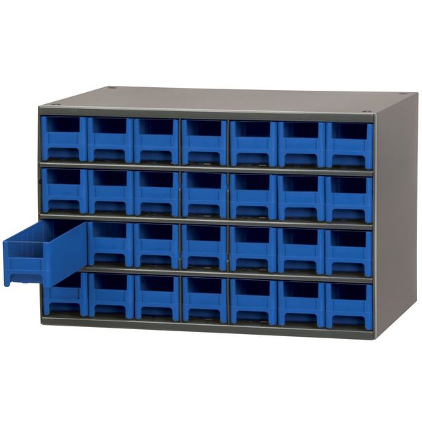 Drawer Bin Cabinet with 28 Drawers, Steel, Polystyrene, 17 in W x 11 in H x 11 in D