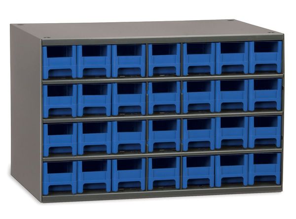 Drawer Bin Cabinet with 28 Drawers, Steel, Polystyrene, 17 in W x 11 in H x 11 in D