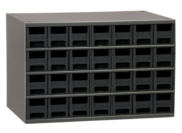 Drawer Bin Cabinet with 28 Drawers, Steel, Polystyrene, 17 in W x 11 in H x 11 in D