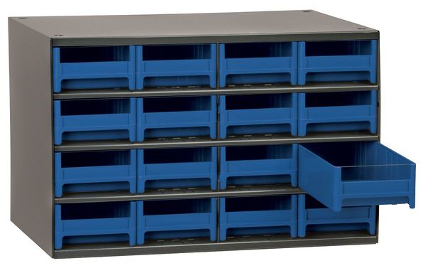 Drawer Bin Cabinet with 16 Drawers, Steel, Polystyrene, 17 in W x 11 in H x 11 in D
