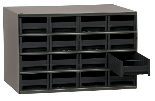 Drawer Bin Cabinet with 16 Drawers, Steel, Polystyrene, 17 in W x 11 in H x 11 in D