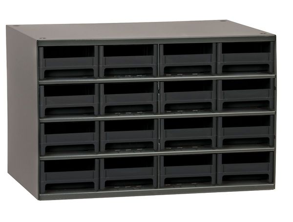 Drawer Bin Cabinet with 16 Drawers, Steel, Polystyrene, 17 in W x 11 in H x 11 in D