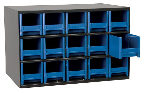 Drawer Bin Cabinet with 15 Drawers, Steel, Polystyrene, 17 in W x 11 in H x 11 in D