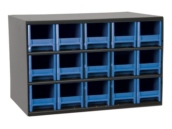 Drawer Bin Cabinet with 15 Drawers, Steel, Polystyrene, 17 in W x 11 in H x 11 in D