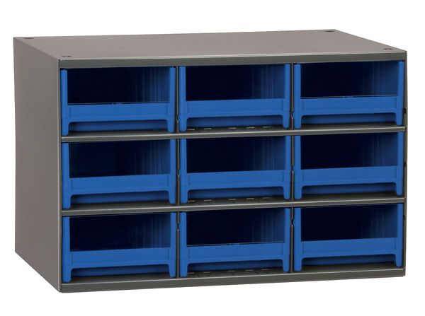 Drawer Bin Cabinet with 9 Drawers, Steel, Polystyrene, 17 in W x 11 in H x 11 in D