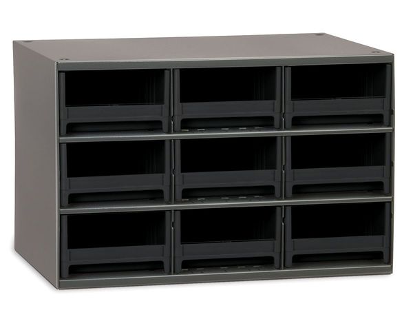 Drawer Bin Cabinet with 9 Drawers, Plastic, 17 in W x 11 in H x 11 in D