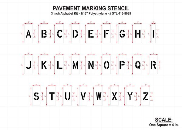 Pavement Stencil, 3 in, Alphabet Kit, 1/16