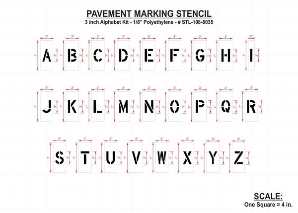 Pavement Stencil, 3 in, Alphabet Kit, 1/8