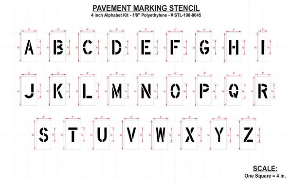 Pavement Stencil, 4 in, Alphabet Kit, 1/8