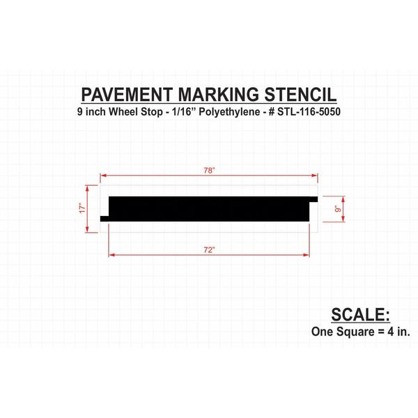 Pavement Stencil, 9 in, Wheel Stop, 1/16