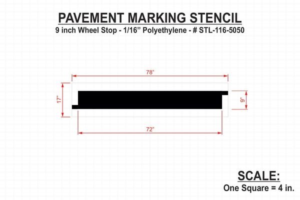 Pavement Stencil, 9 in, Wheel Stop, 1/8