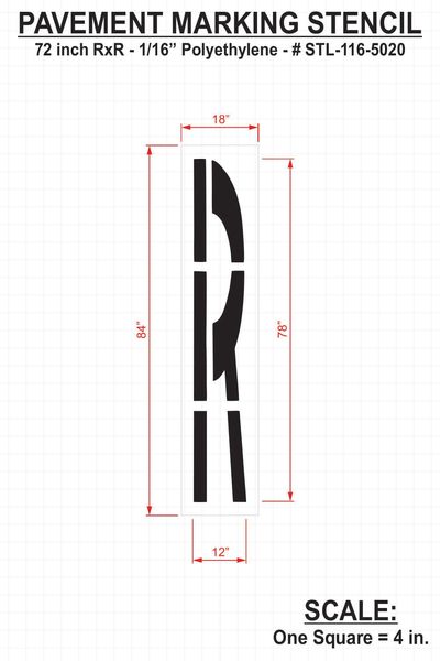 Pavement Stencil, 72 in, R x R, 1/16