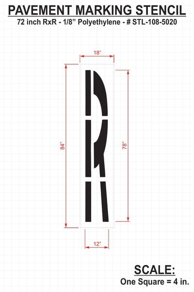 Pavement Stencil, 72 in, R x R, 1/8