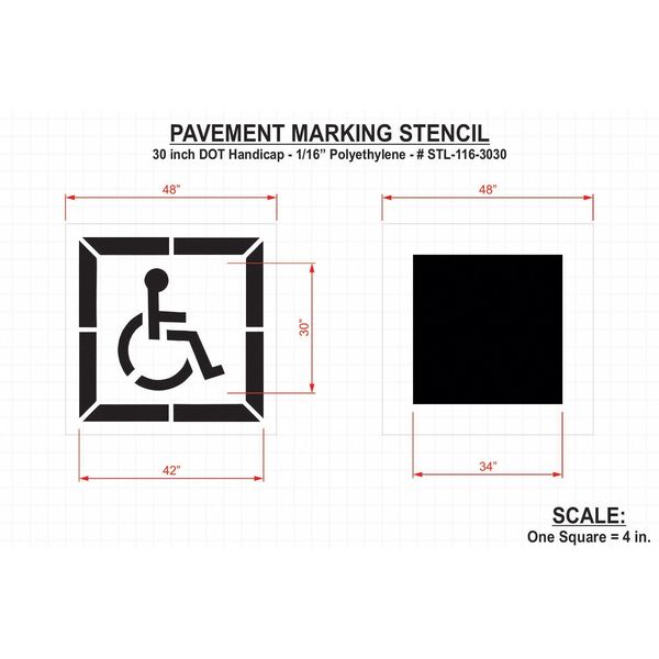 Pavement Stencil, 30 in, DOT Handicap, 1/16