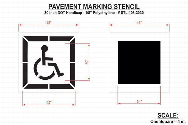 Pavement Stencil, 30 in, DOT Handicap, 1/8