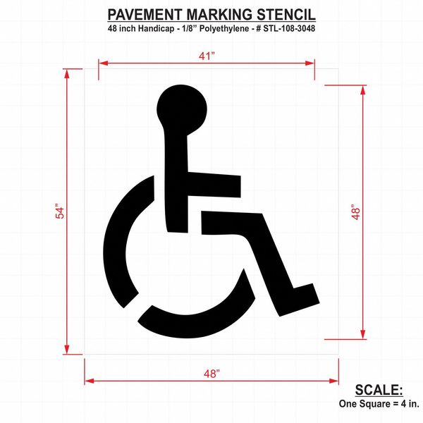 Pavement Stencil, 48 in, Handicap, 1/8, STL-108-3048