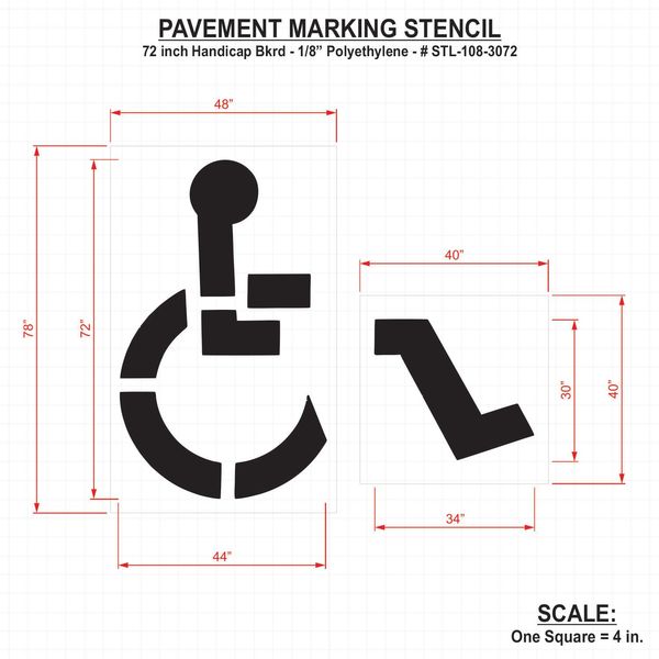 Pavement Stencil, 72 in, Handicap, 1/8