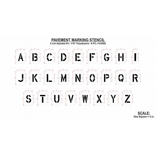 Pavement Stencil, 6 in, Alphabet Kit, 1/16