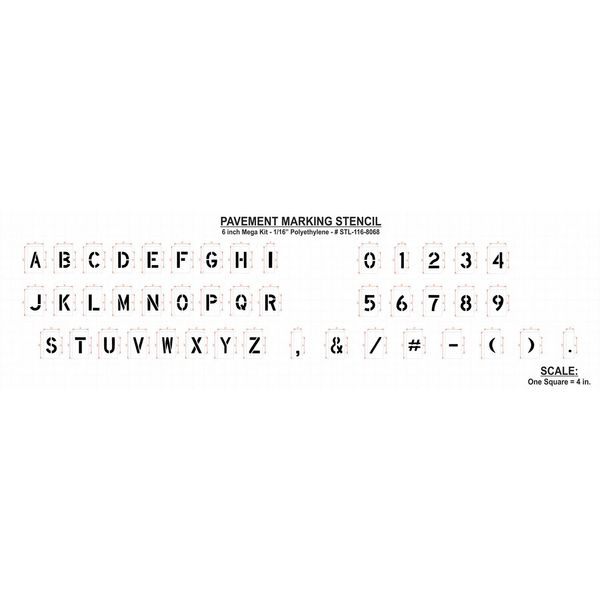Pavement Stencil, 6 in, Mega Kit, 1/16