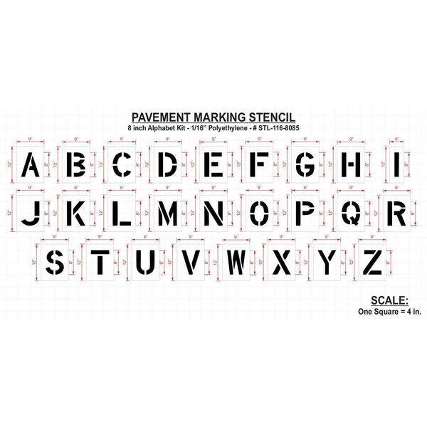 Pavement Stencil, 8 in, Alphabet Kit, 1/16