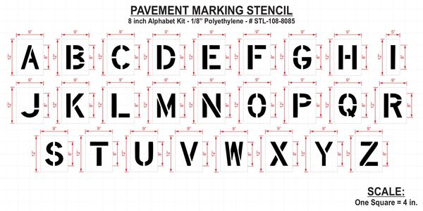 Pavement Stencil, 8 in, Alphabet Kit, 1/8