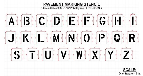 Pavement Stencil, 10 in, Alphabet Kit, 1/16