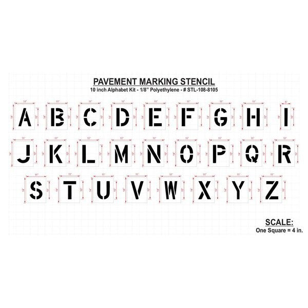 Pavement Stencil, 10 in, Alphabet Kit, 1/8