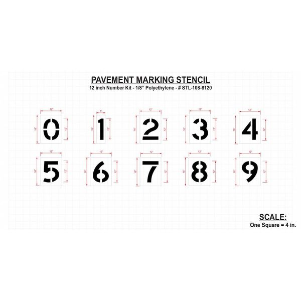 Pavement Stencil, 12 in, Number Kit, 1/8