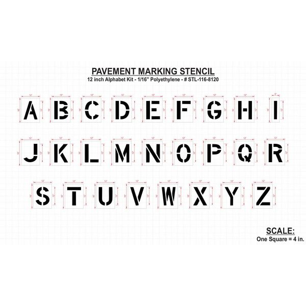Pavement Stencil, Alphabet Kit, 12 in. H