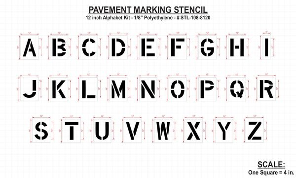 Pavement Stencil, 12 in, Alphabet Kit, 1/8