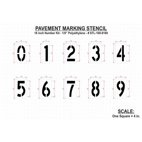 Pavement Stencil, 18 in, Number Kit, 1/8