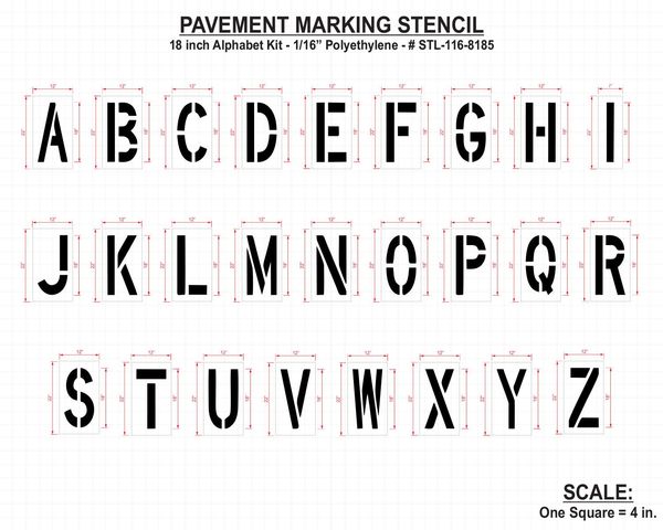 Pavement Stencil, 18 in, Alphabet Kit, 1/8