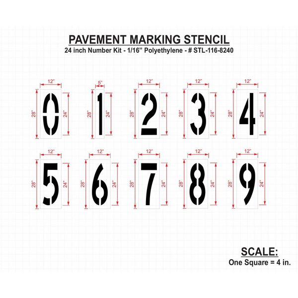 Pavement Stencil, 24 in, Number Kit, 1/16, STL-116-8240